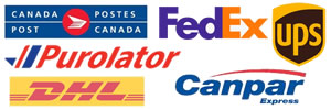 Canada Post, Fedex, UPS, DHL, , Purolator, Canpar Express